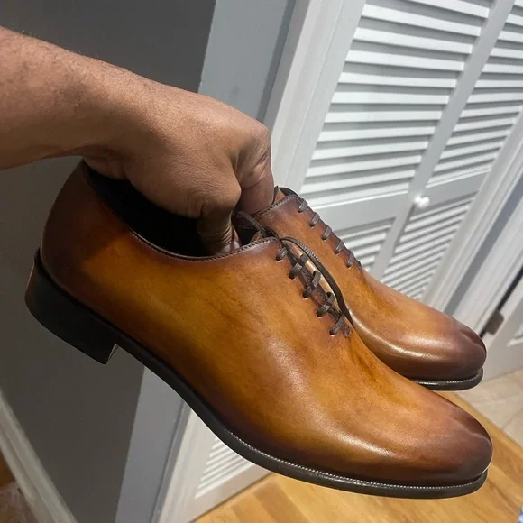 Paul Evans Havana Brown Vero Cuoio Tan Leather Wholecut Oxford shoes Sz 9.5 - Picture 7 of 14